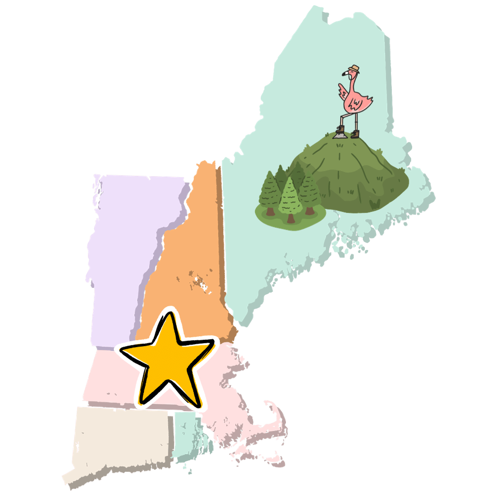 new england with flamingo hiking