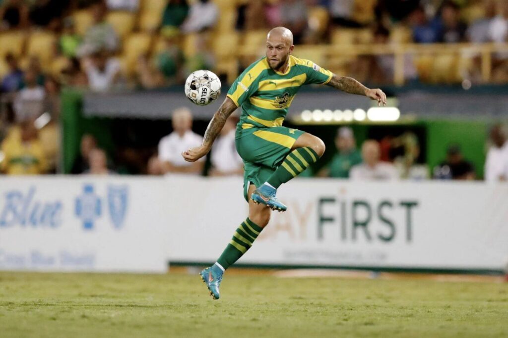 Professional soccer player Nicky Law during a Tampa Bay Rowdies soccer game