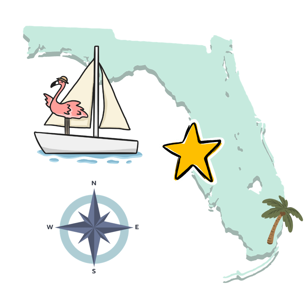 State of Florida with a flamingo sailing