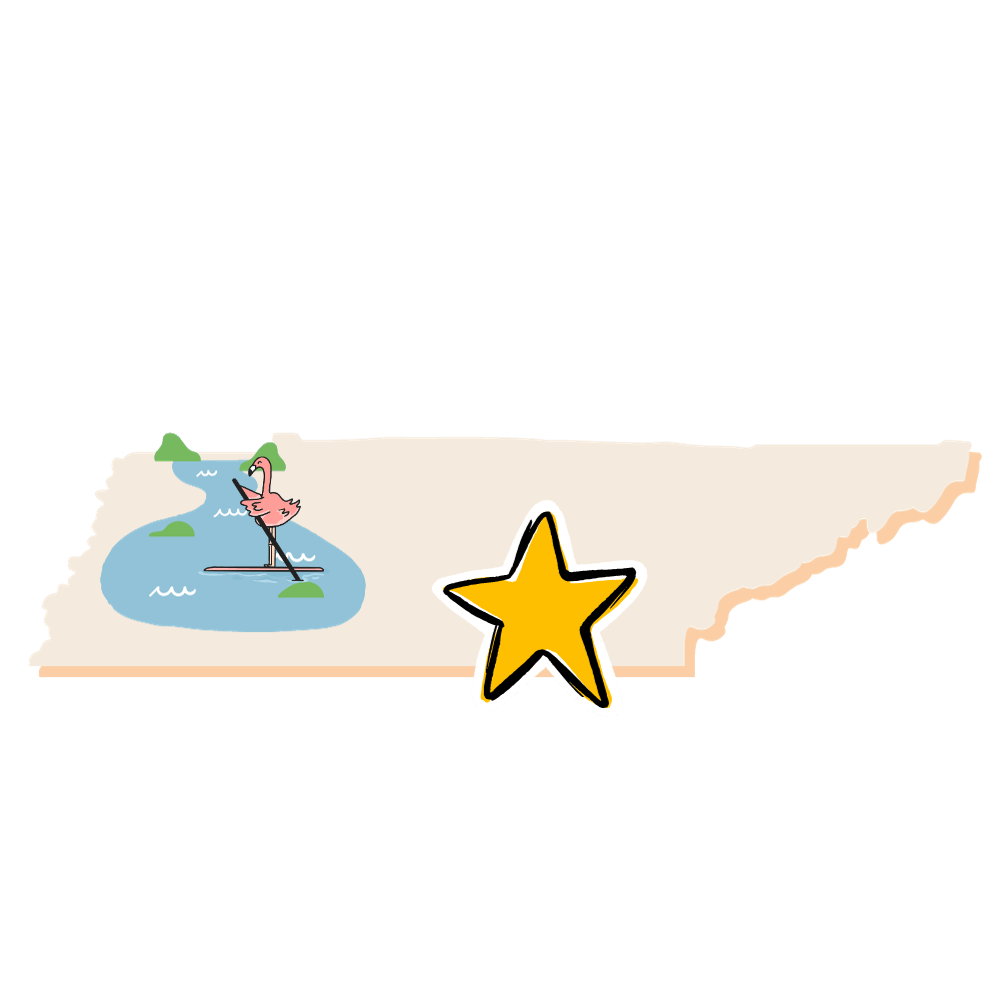 State of Tennessee with a flamingo paddleboarding