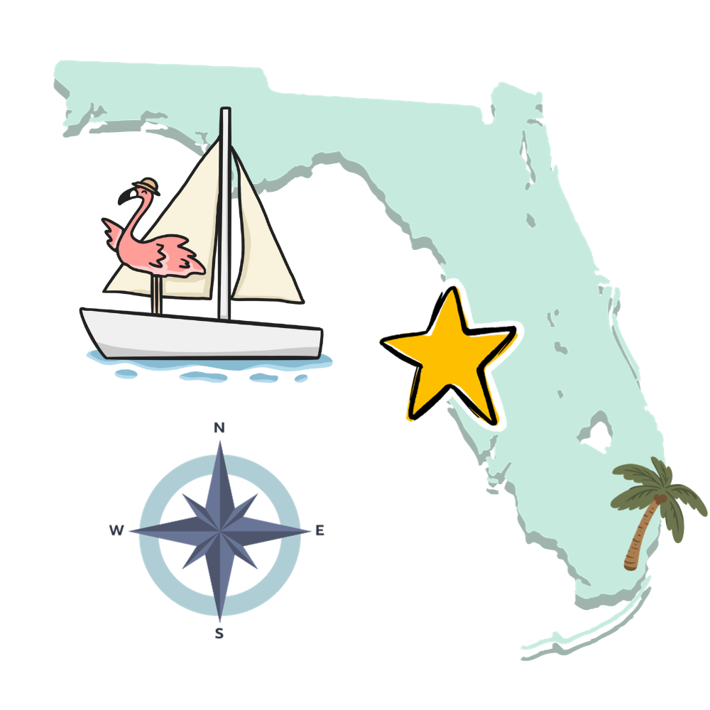 State of Florida with a flamingo sailing