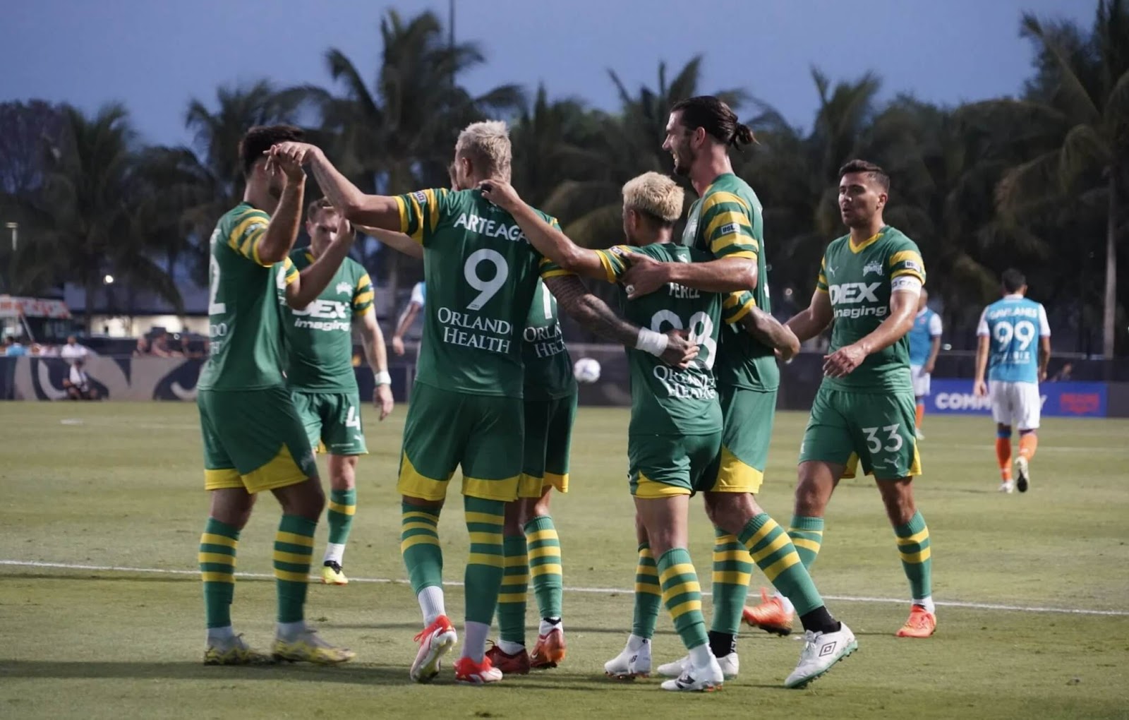 Tampa Bay Rowdies professional soccer team on the field after a game