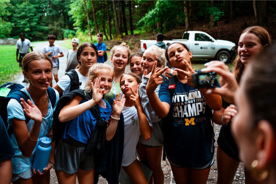 Group photo of campers on a hike at Signature SPorts Camp