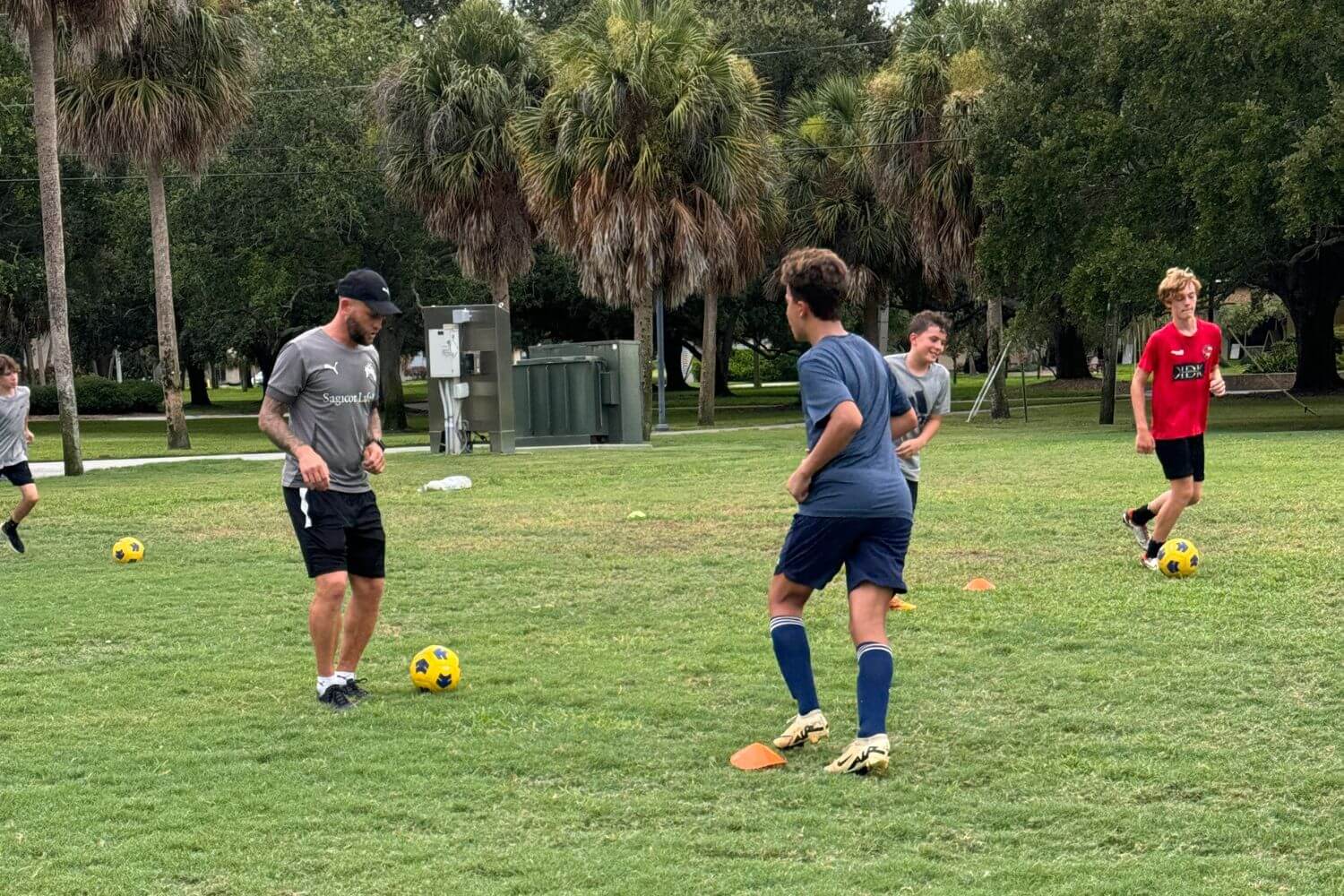 Nicky Law providing instruction during soccer practice