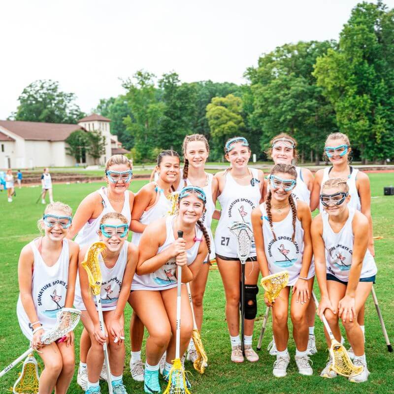 Group of girls lacrosse players at Signature Sports Camp