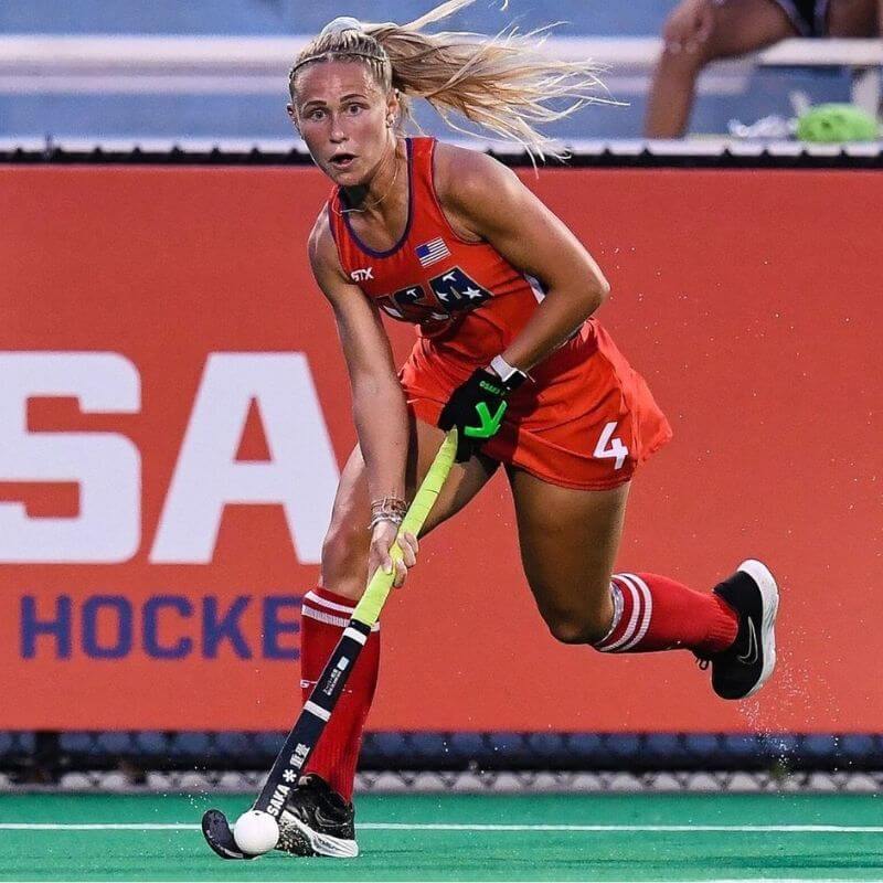 Professional field hockey player Danielle Grega during a Team USA match